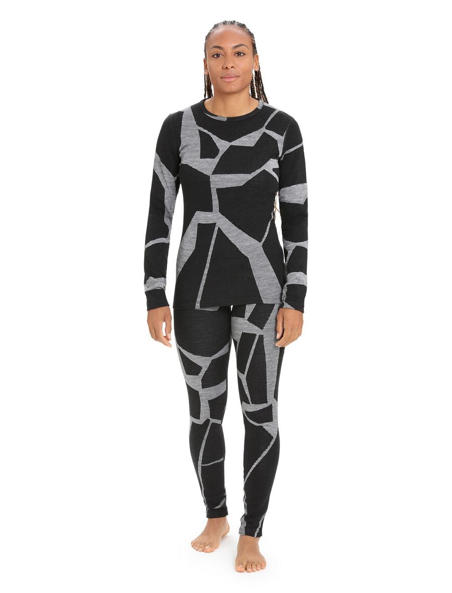 Women's Icebreaker Merino 250 Vertex Thermal Leggings Fractured Landscapes One Piece & Sets Black / Jet Heather | CA 1161NWYB